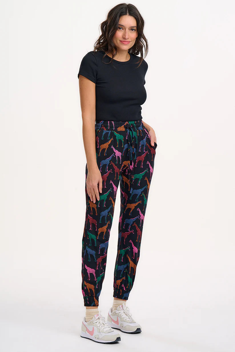 Sugarhill Brighton Donna Jersey Joggers Black Giraffe Spots