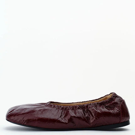 Alias Mae Theresa Square-Toe Ballet Flats Burgundy Oily Crinkle Leather