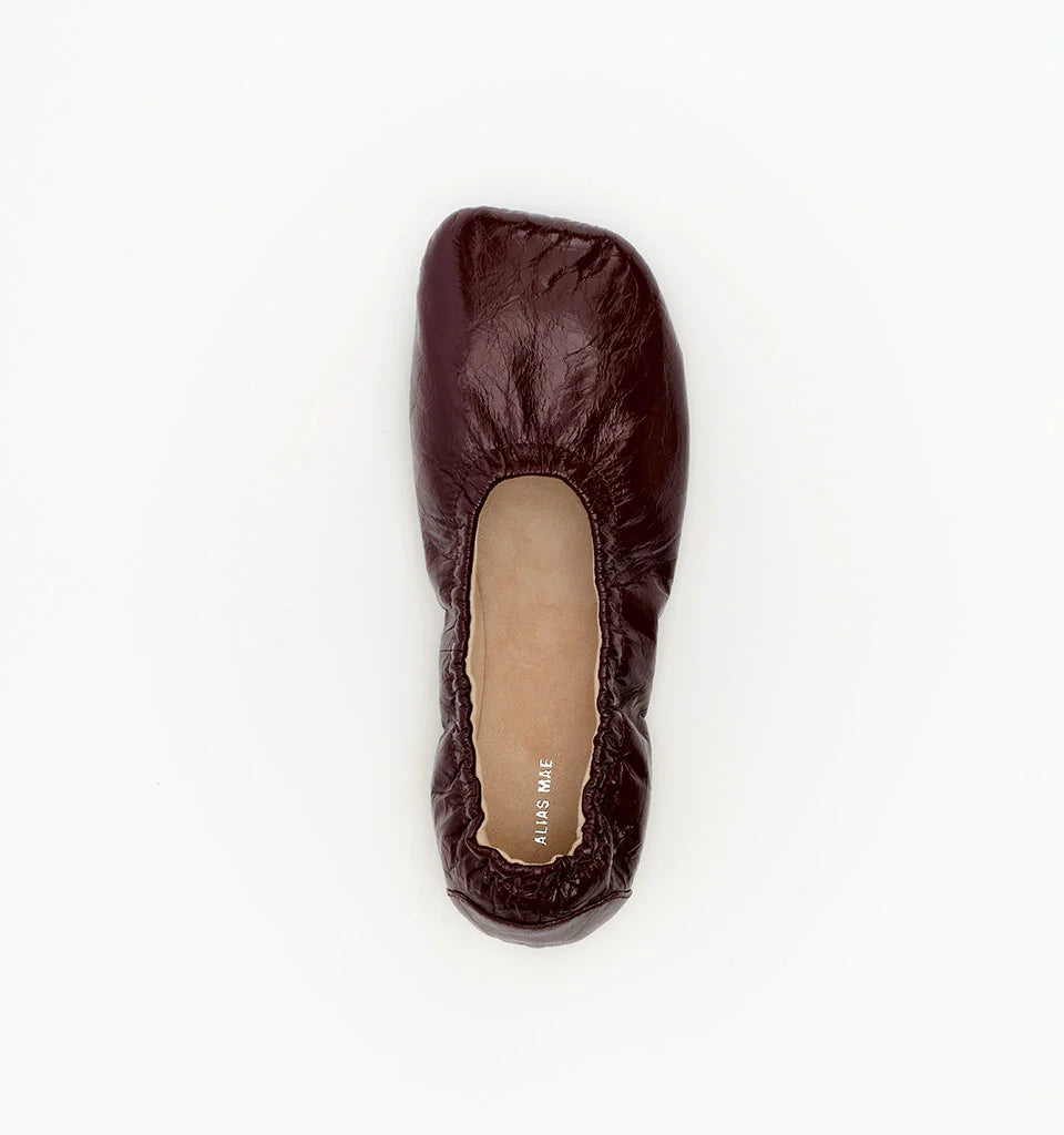 Alias Mae Theresa Square-Toe Ballet Flats Burgundy Oily Crinkle Leather