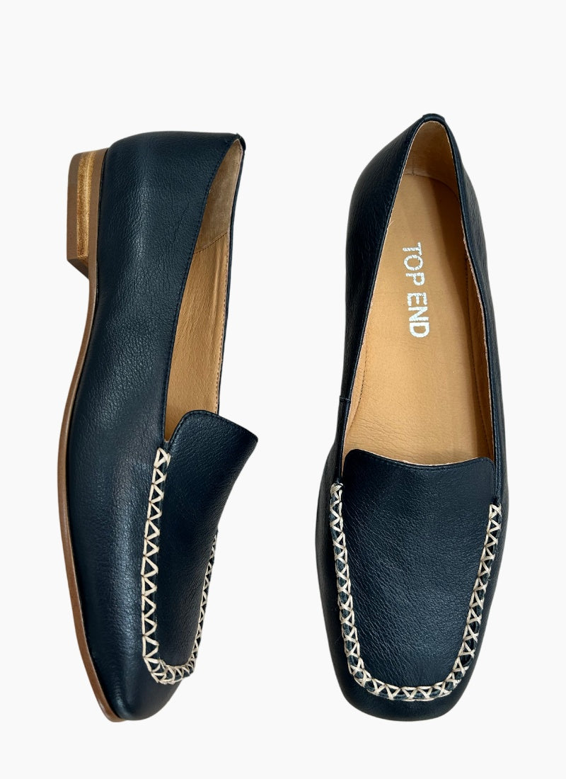 Top End Pansha Navy/ Natural Leather Flats