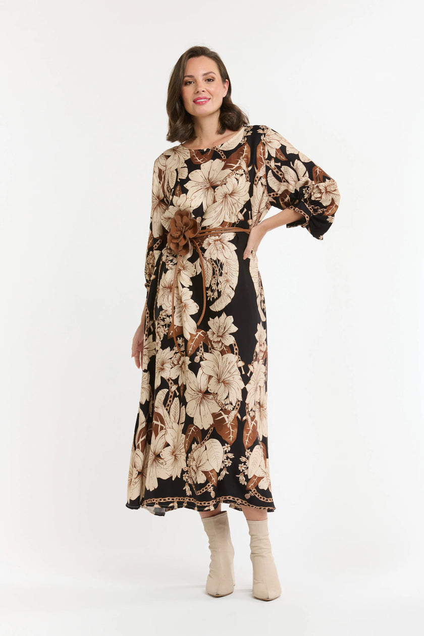 Urban Luxury Flower Dress Black/Caramel/Cream