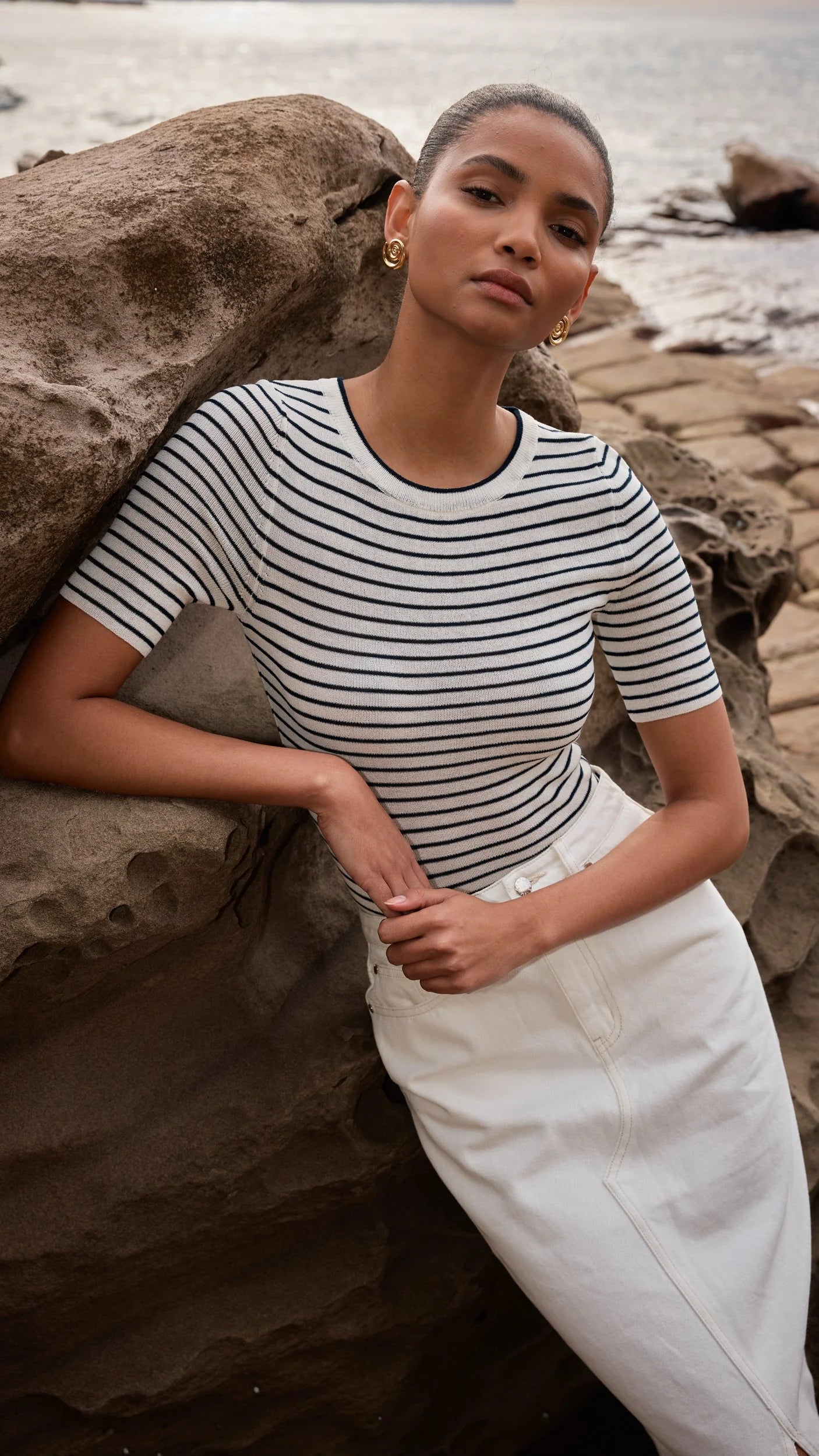 Staple The Label Maxie Knit Tee Navy Stripe