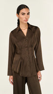 Staple The Label Solace Satin Shirt Chocolate
