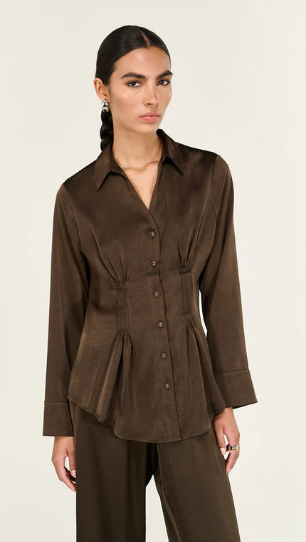 Staple The Label Solace Satin Shirt Chocolate