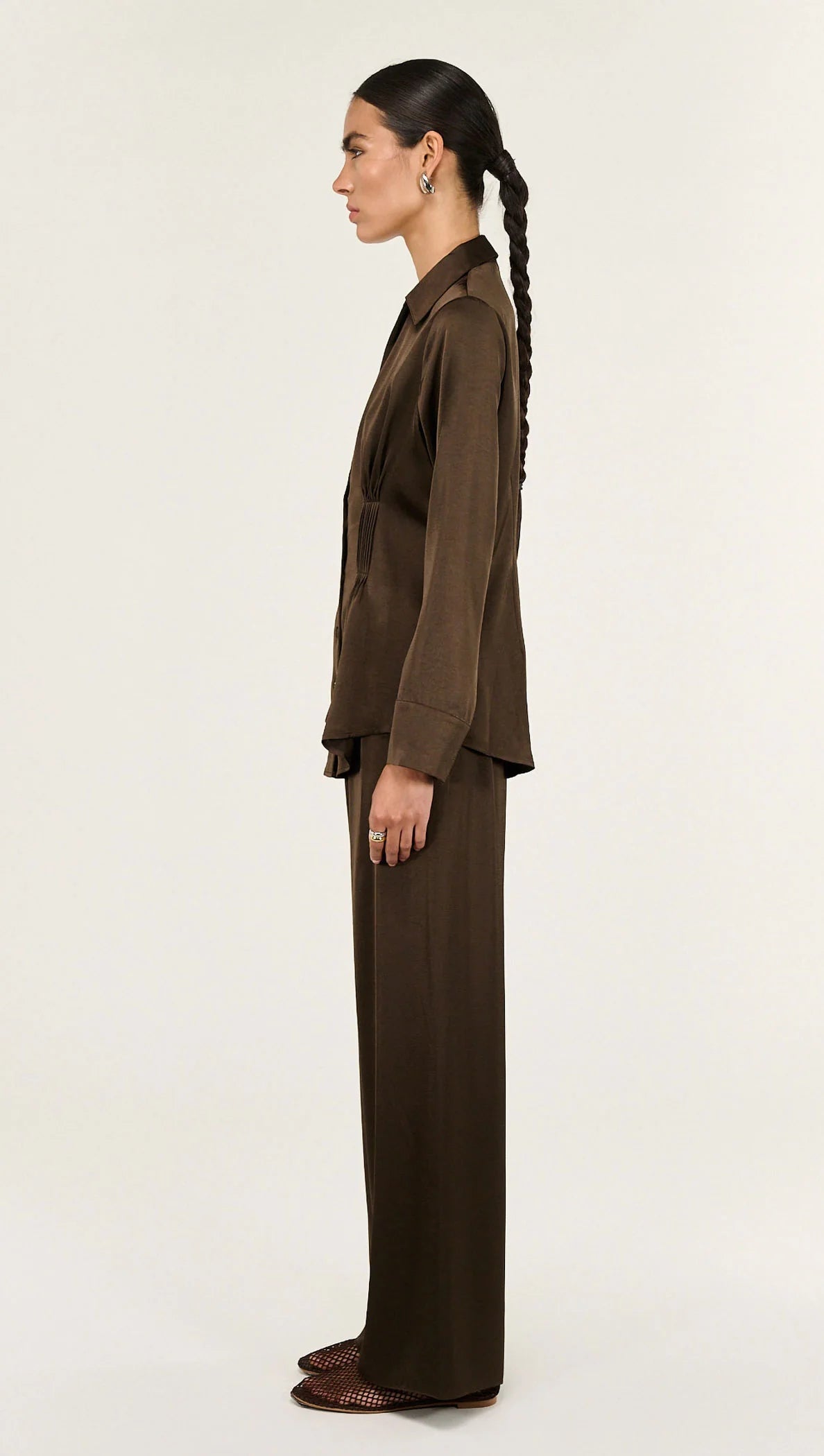 Staple The Label Solace Satin Shirt Chocolate