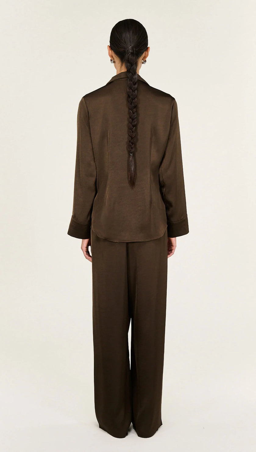 Staple The Label Solace Satin Shirt Chocolate