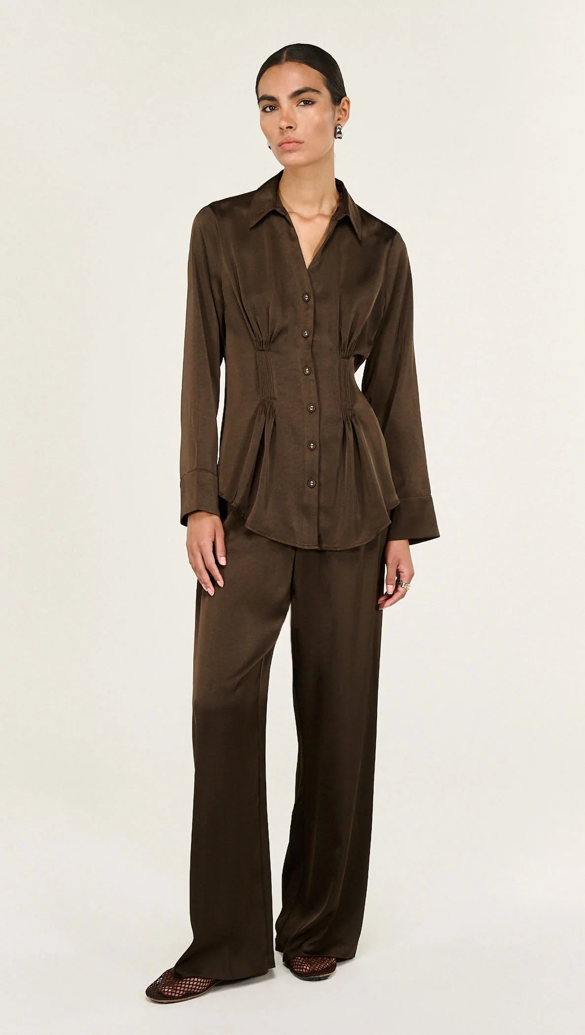 Staple The Label Solace Satin Shirt Chocolate