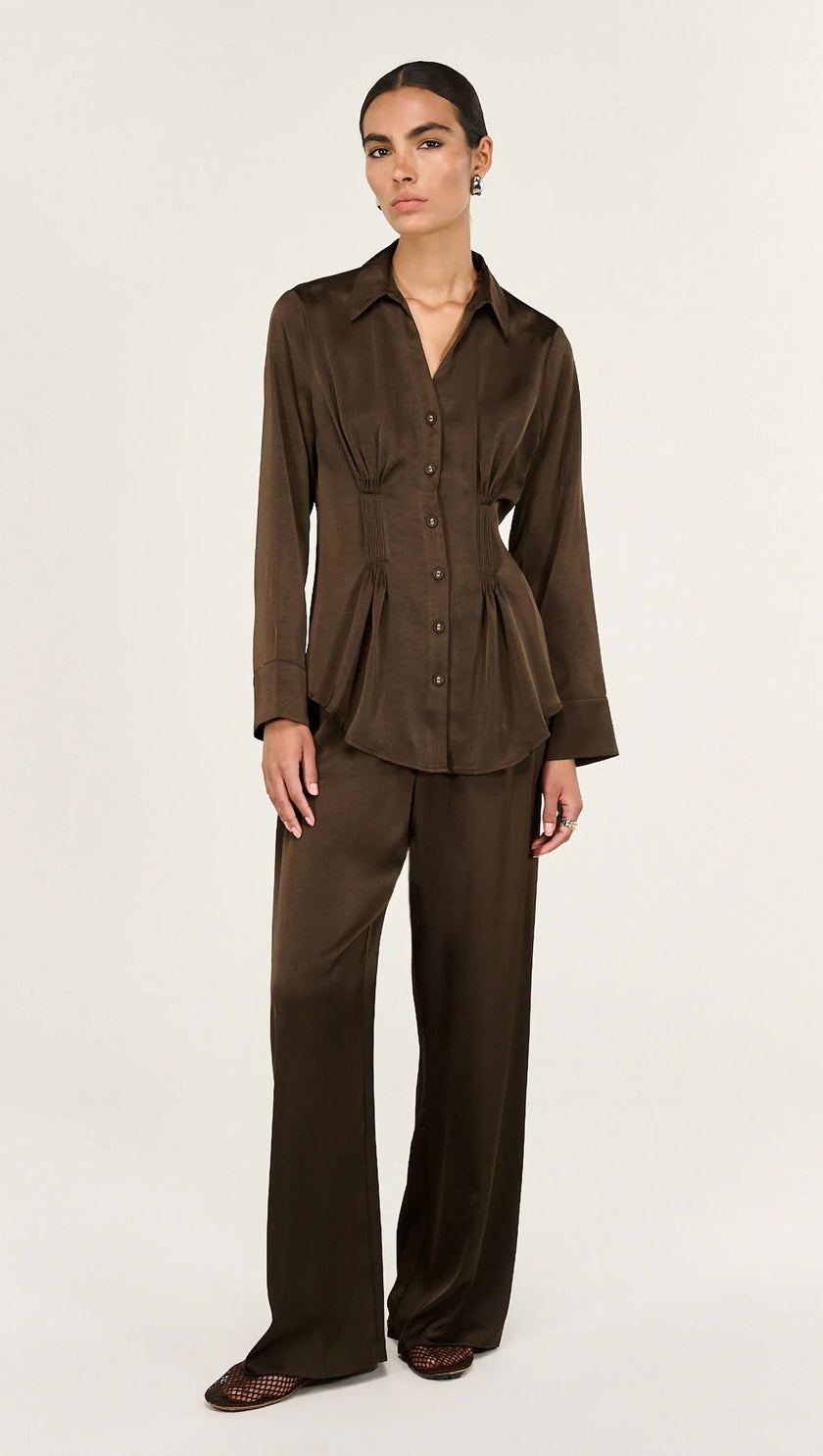 Staple The Label Solace Satin Shirt Chocolate