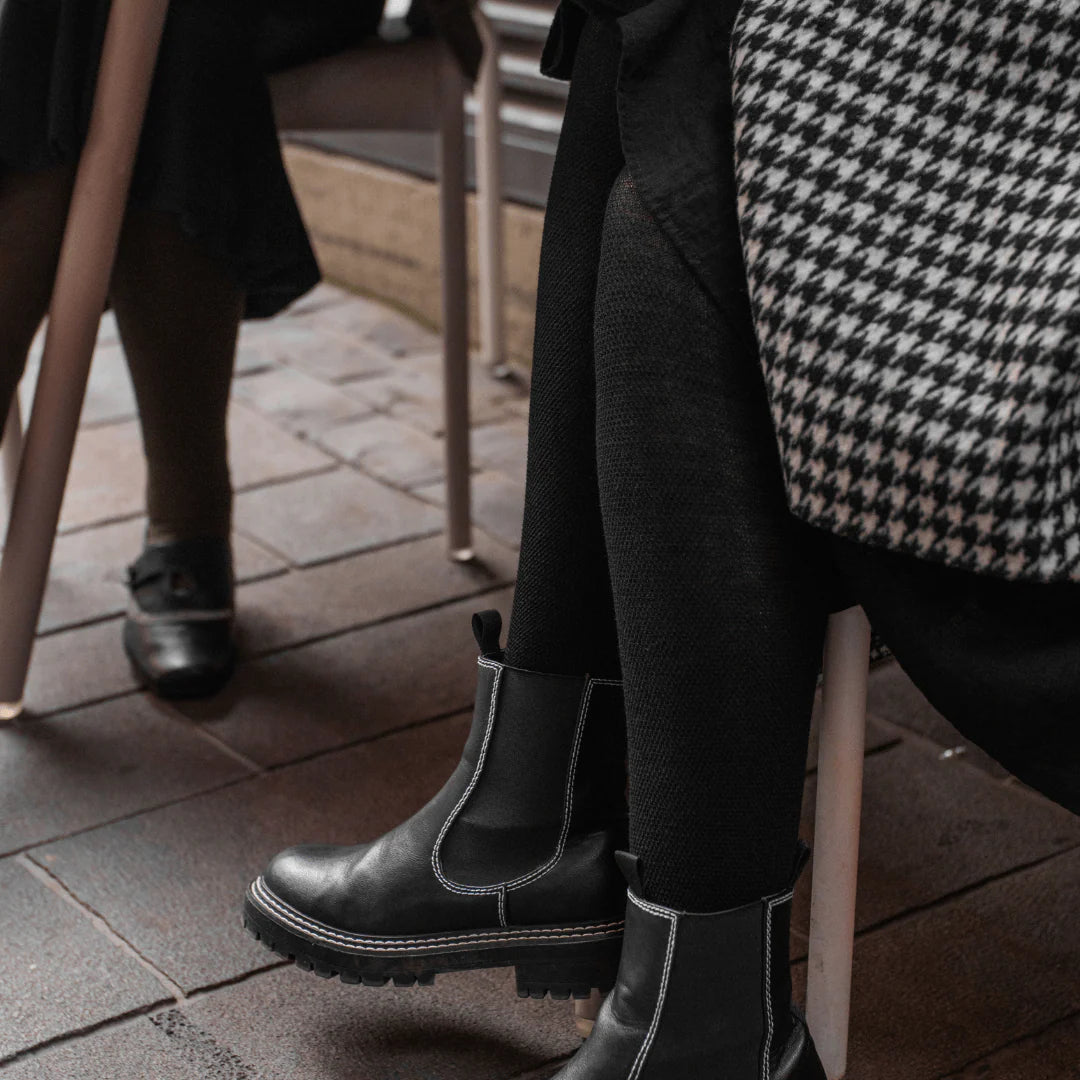 Mosey Merino Wool Textured Knit Tights Black