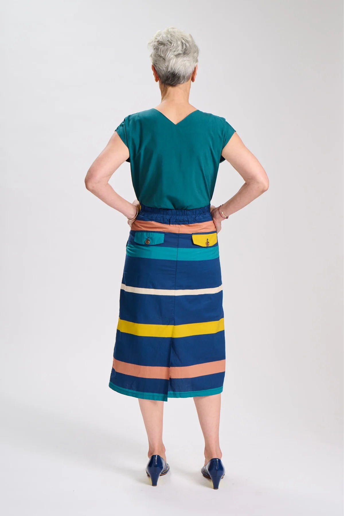 Olga De Polga Valencia Stripe Audrey Skirt Navy