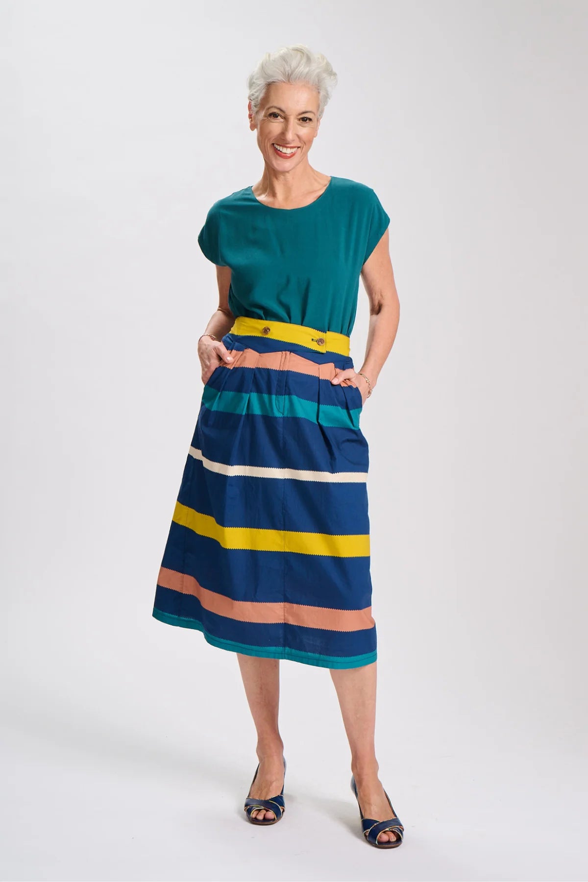 Olga De Polga Valencia Stripe Audrey Skirt Navy