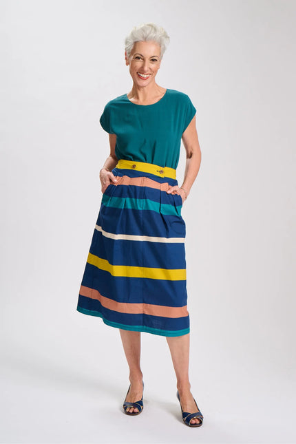 Olga De Polga Valencia Stripe Audrey Skirt Navy