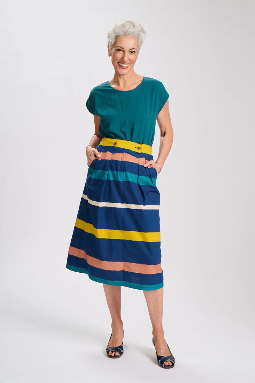 Olga De Polga Valencia Stripe Audrey Skirt Navy