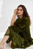 Miss Rose Sister Violet Florentine Velvet Coat Dress Moss