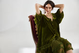 Miss Rose Sister Violet Florentine Velvet Coat Dress Moss