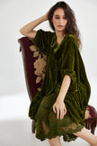 Miss Rose Sister Violet Florentine Velvet Coat Dress Moss