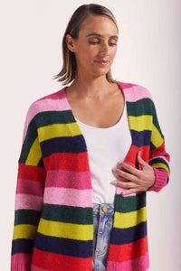 Wear Colour Wool Blend Stripe Open Cardigan Jungle Boogie Stripe