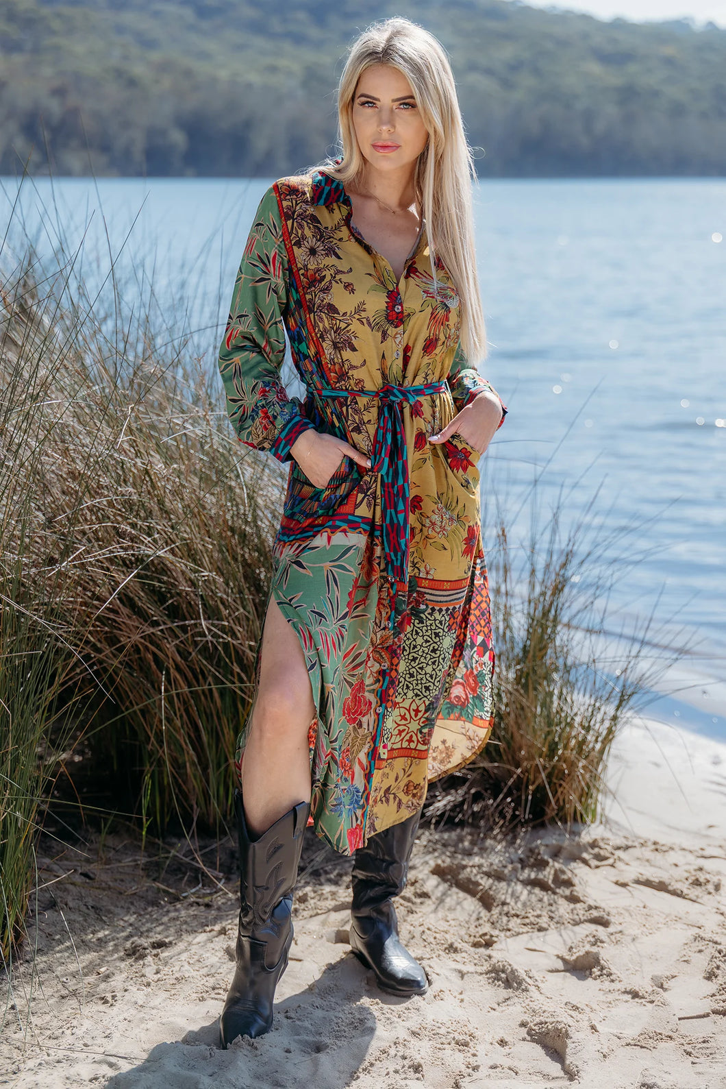 Cienna Yumi Button Dress Mustard Nature