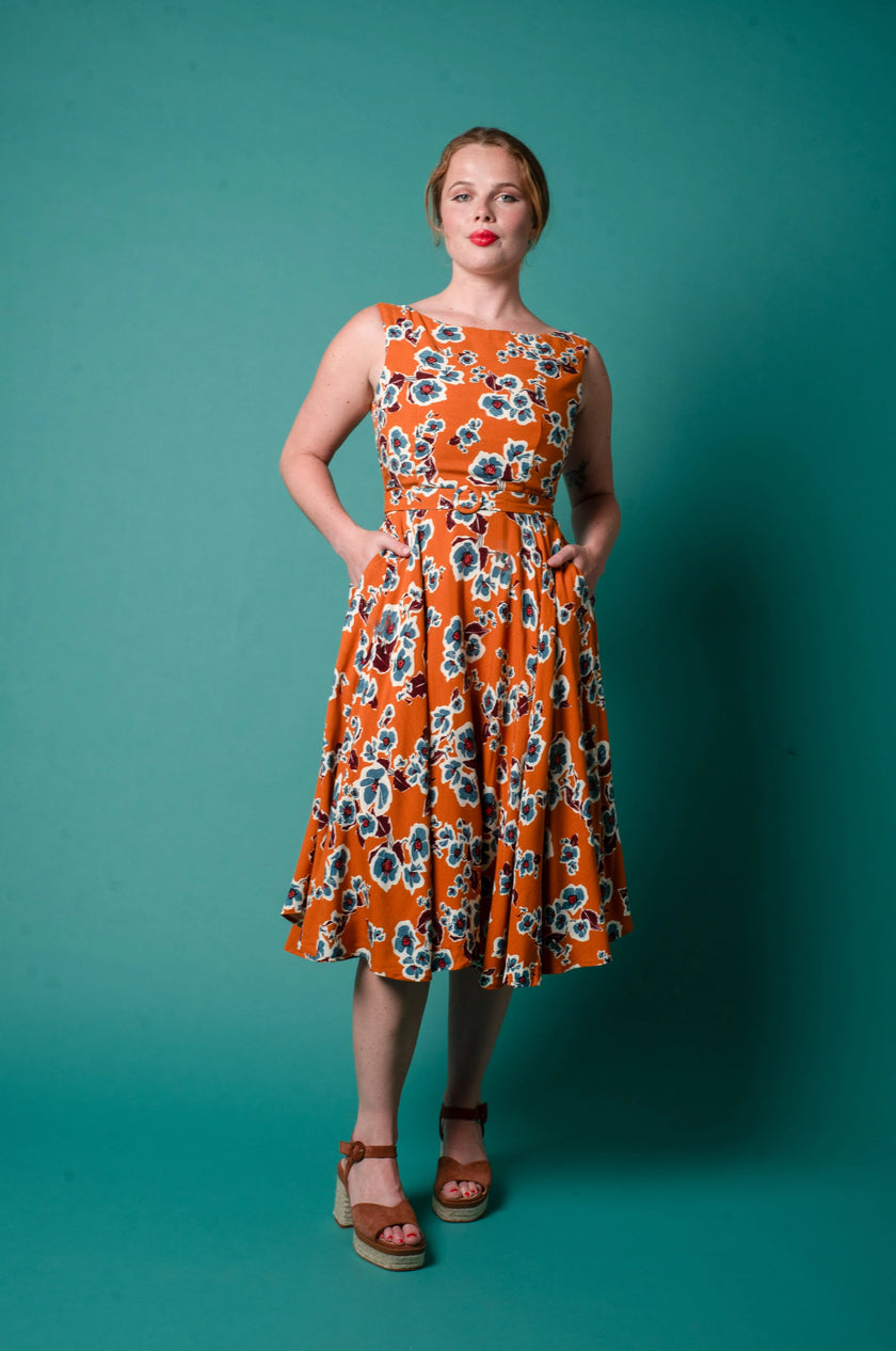 Elise Design Maeve Linen Dress Orange/Blue Floral