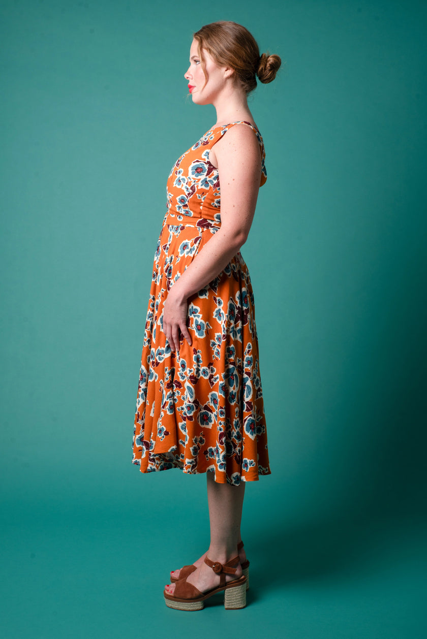 Elise Design Maeve Linen Dress Orange/Blue Floral