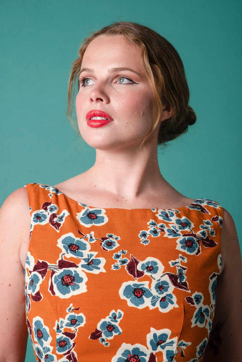 Elise Design Maeve Linen Dress Orange/Blue Floral