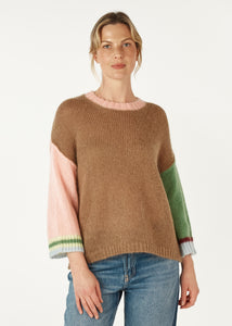 Zaket & Plover Mohair Colour Block Jumper Caramel