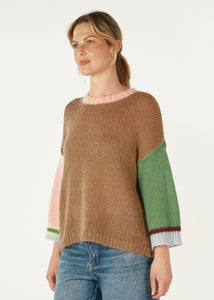 Zaket & Plover Mohair Colour Block Jumper Caramel