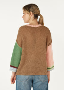 Zaket & Plover Mohair Colour Block Jumper Caramel