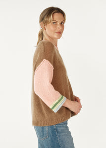 Zaket & Plover Mohair Colour Block Jumper Caramel