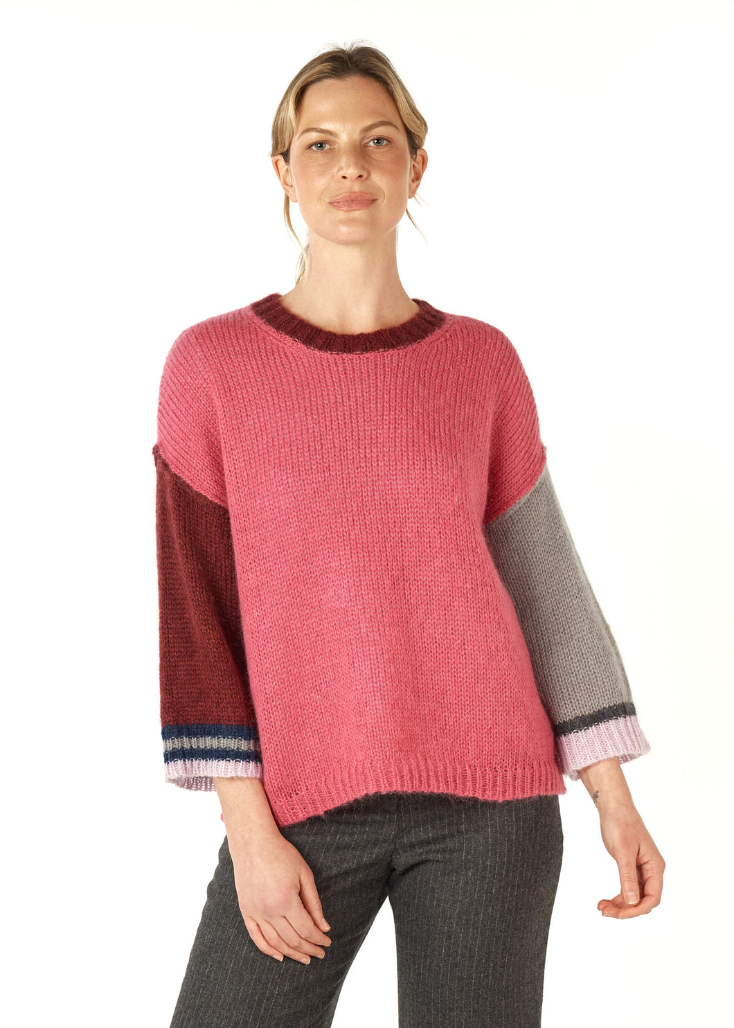 Zaket & Plover Mohair Colour Block Jumper Rouge