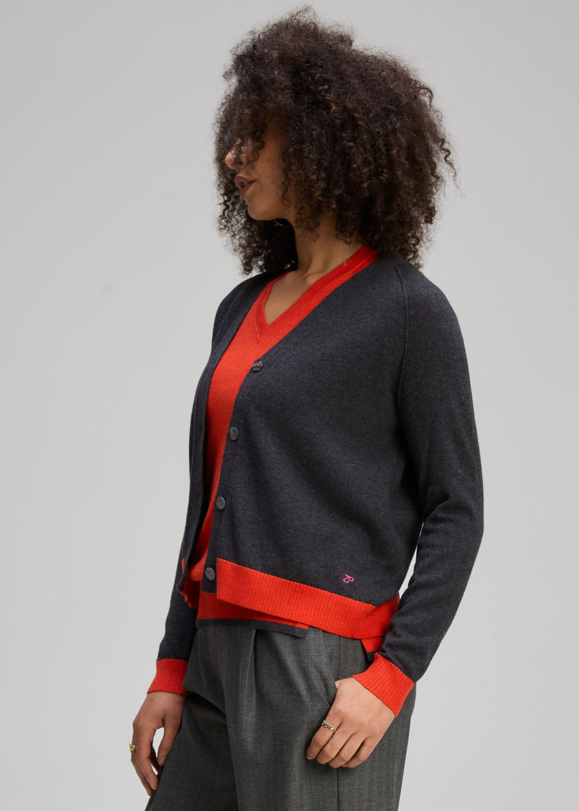 Zaket & Plover Essential V Neck Cardi Charcoal