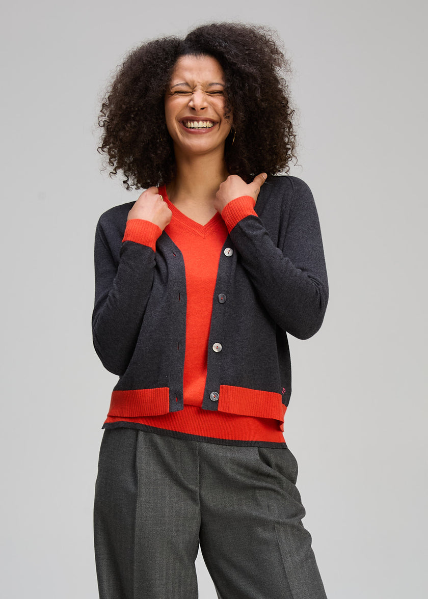 Zaket & Plover Essential V Neck Cardi Charcoal