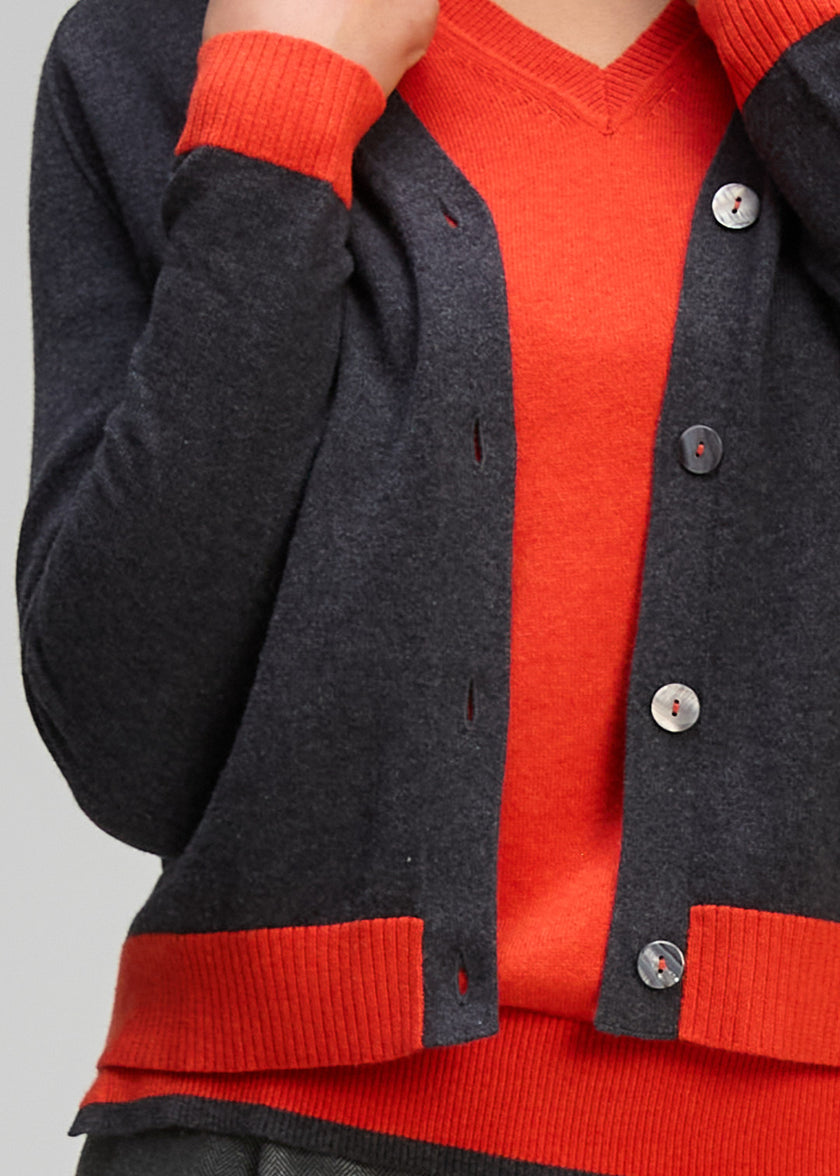 Zaket & Plover Essential V Neck Cardi Charcoal