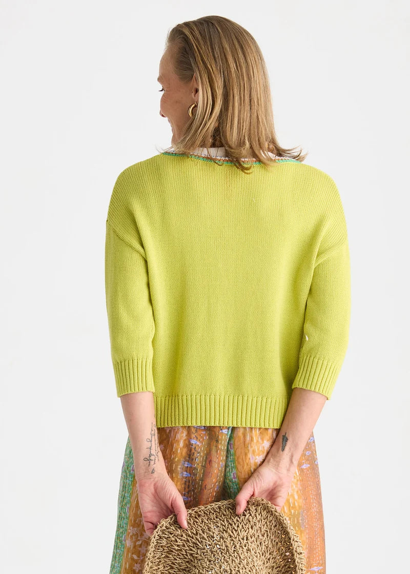 Zaket & Plover Crochet Trim Cardi Green Glow