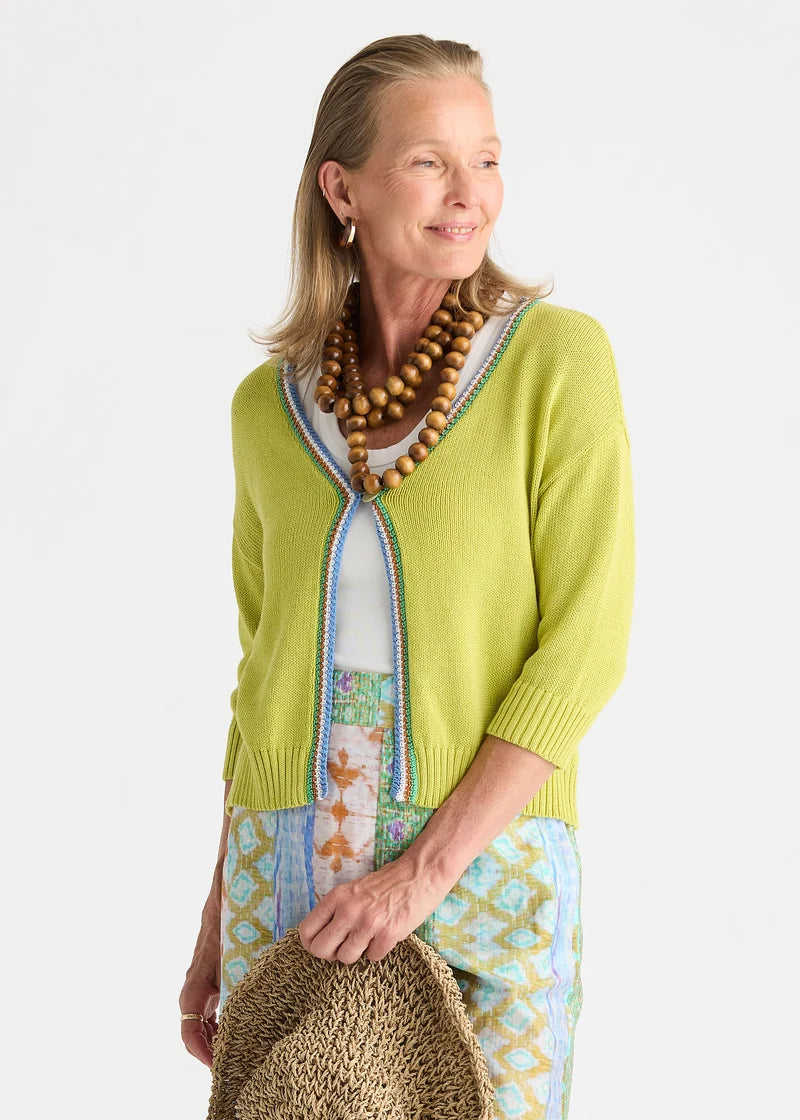 Zaket & Plover Crochet Trim Cardi Green Glow