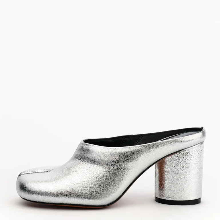 Alias Mae Zola Tabi Mules Silver Crinkle Leather