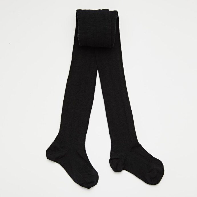 Lamington Merino Wool Flat Knit Plain Tights Black