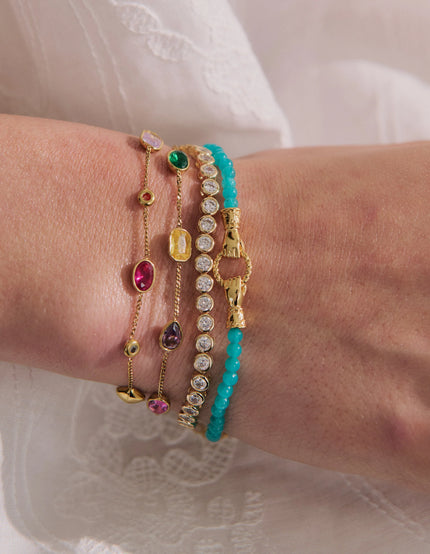 Lustre & Sage Rosy Glass Crystal Bezel Station Bracelet