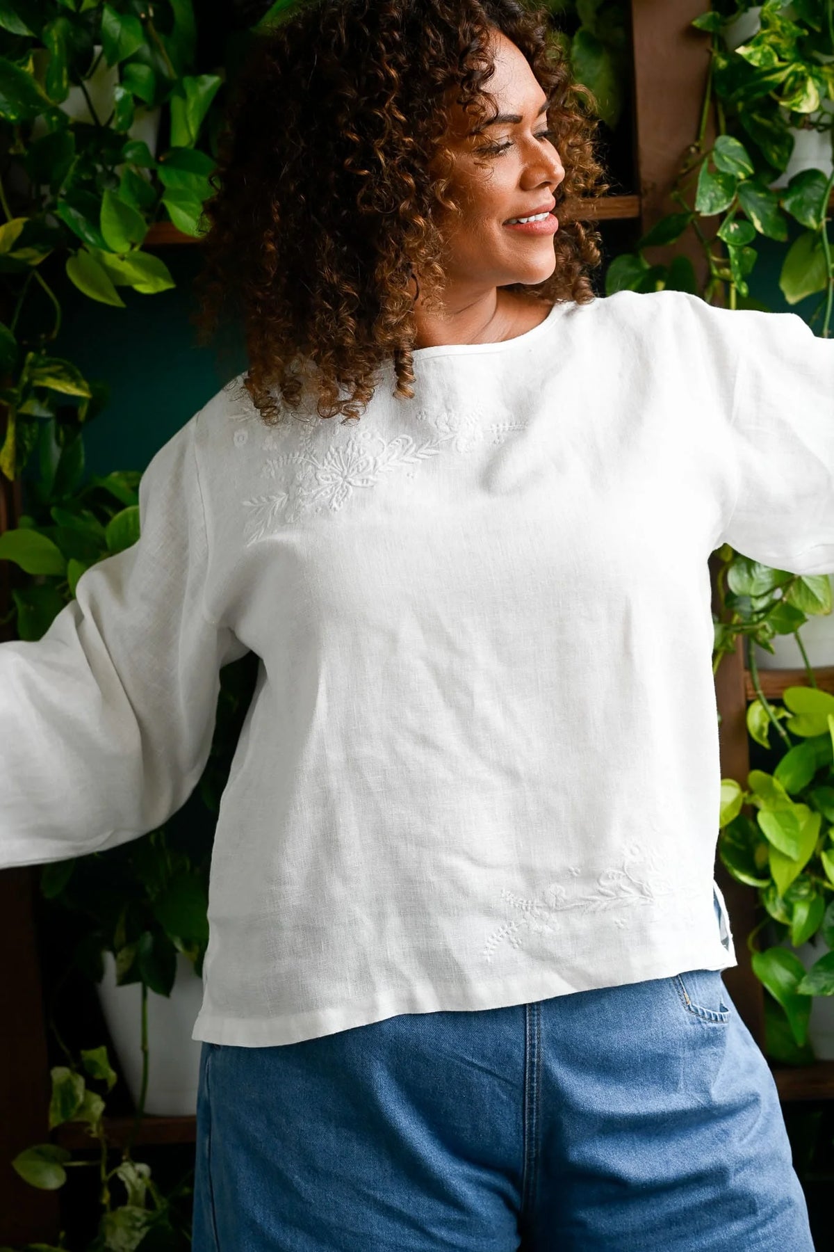 Lazybones Annie Top Warm White Linen