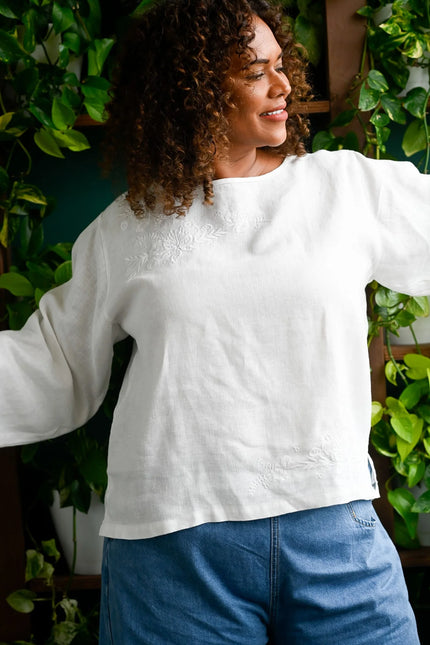 Lazybones Annie Top Warm White Linen