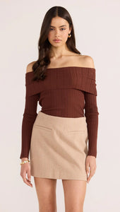 MINKPINK Zoe Off Shoulder Knit Top Chocolate