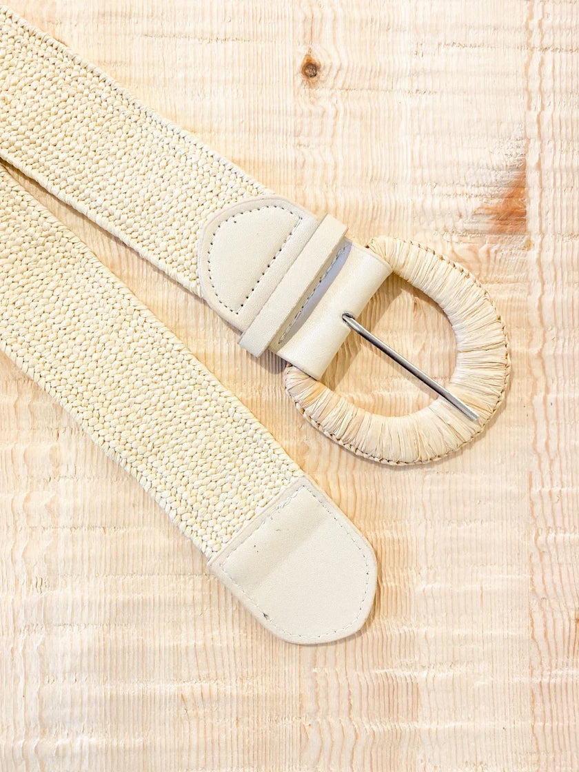 Angels Whisper Astrid Straw Woven Stretchy Belt Beige