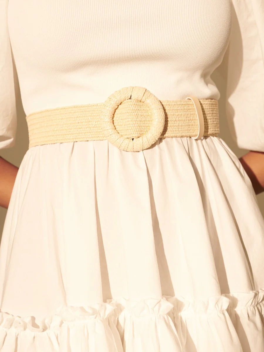 Angels Whisper Carmine Circle Buckle Straw Belt Beige