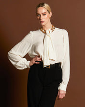 Load image into Gallery viewer, Fate + Becker Everywhere Neck Tie Blouse White
