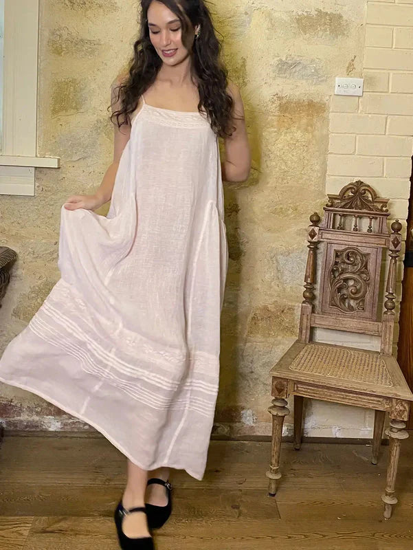 Miss Rose Sister Violet Isadore Cami Linen Dress Powder Pink