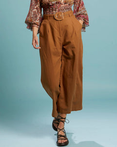 Fate + Becker Exhale Belted Wide Leg Pant Mocha