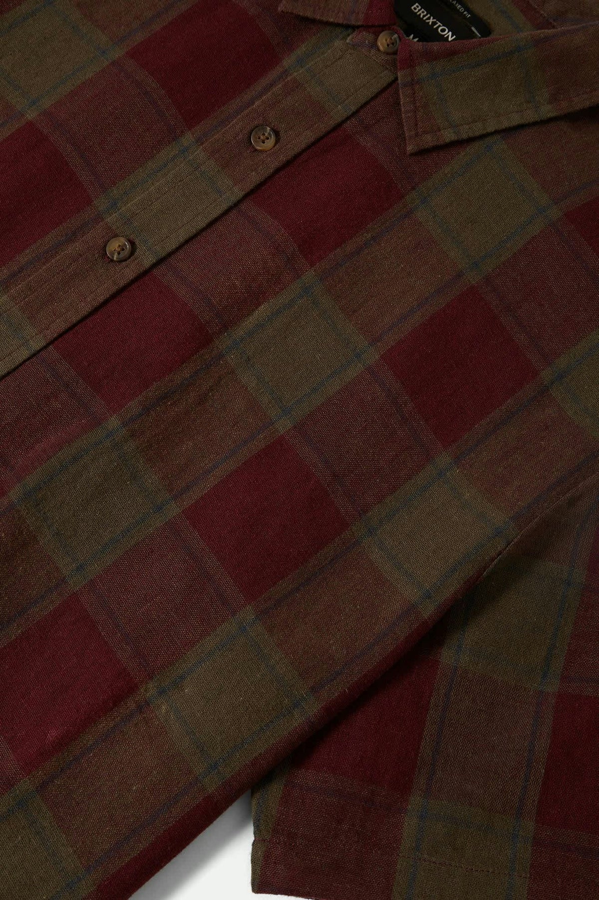 Brixton Cru Linen Blend S/S Woven Shirt Olive Surplus/Port