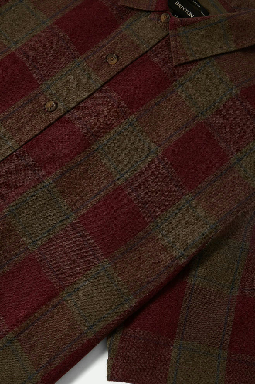 Brixton Cru Linen Blend S/S Woven Shirt Olive Surplus/Port