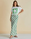 Betty Basics Brooke Bias Skirt Green/ Pink Stripe