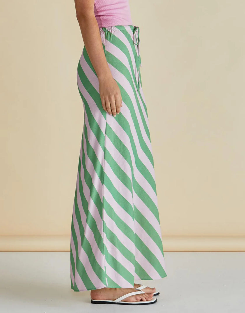 Betty Basics Brooke Bias Skirt Green/ Pink Stripe